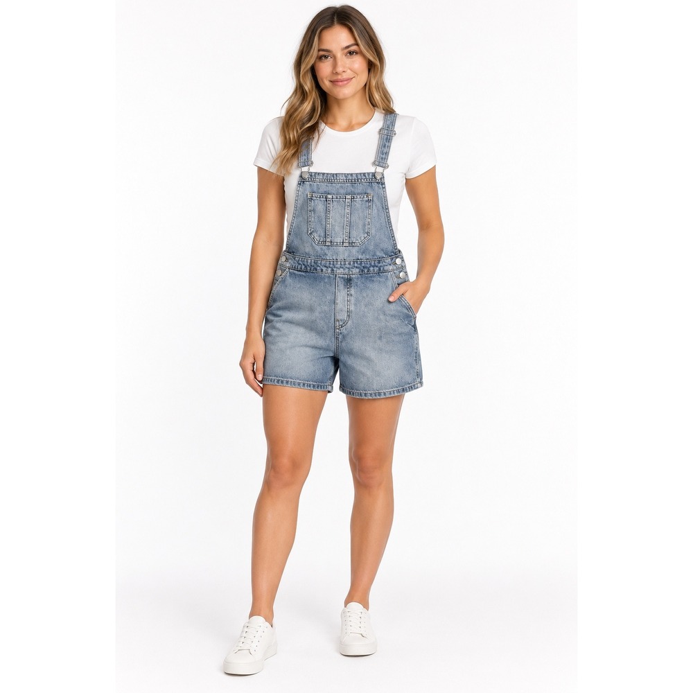Topshop Moto Light Wash Denim Short Overalls Shortalls Size 6